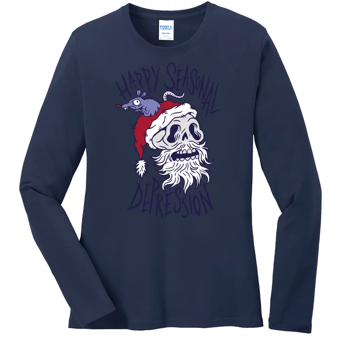 Happy Seasonal Depression Santa Ladies Long Sleeve Shirt