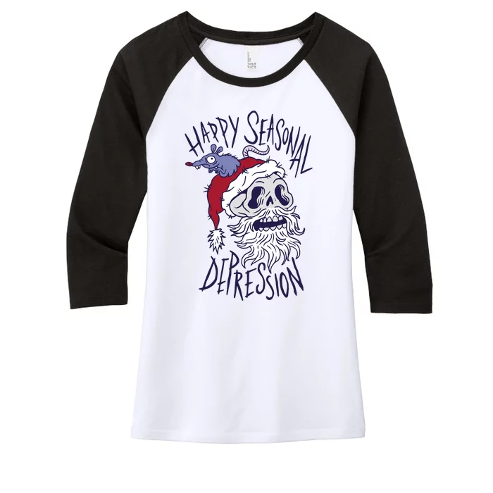 Happy Seasonal Depression Santa Women's Tri-Blend 3/4-Sleeve Raglan Shirt