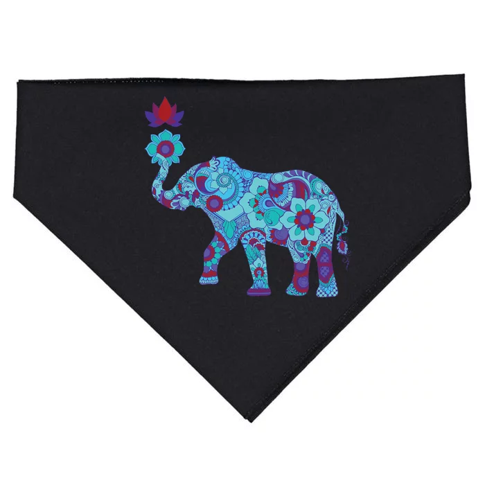 Henna Styled Elephant Lotus Flower Save The Elephants USA-Made Doggie Bandana