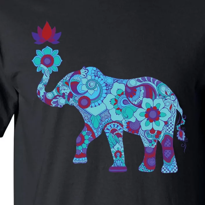 Henna Styled Elephant Lotus Flower Save The Elephants Tall T-Shirt