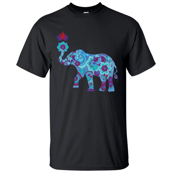 Henna Styled Elephant Lotus Flower Save The Elephants Tall T-Shirt