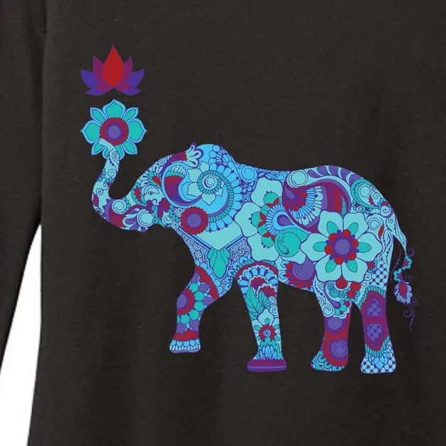 Henna Styled Elephant Lotus Flower Save The Elephants Womens CVC Long Sleeve Shirt