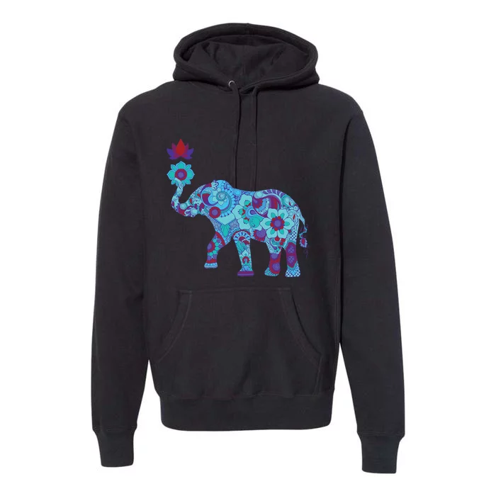 Henna Styled Elephant Lotus Flower Save The Elephants Premium Hoodie