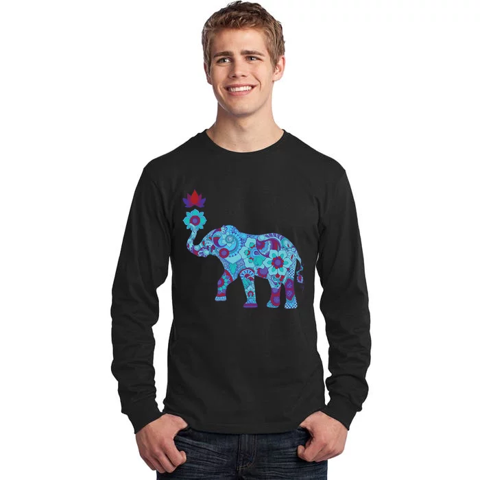 Henna Styled Elephant Lotus Flower Save The Elephants Tall Long Sleeve T-Shirt