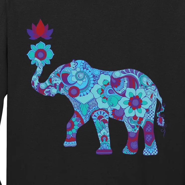 Henna Styled Elephant Lotus Flower Save The Elephants Tall Long Sleeve T-Shirt