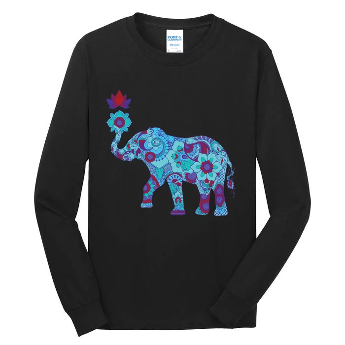 Henna Styled Elephant Lotus Flower Save The Elephants Tall Long Sleeve T-Shirt