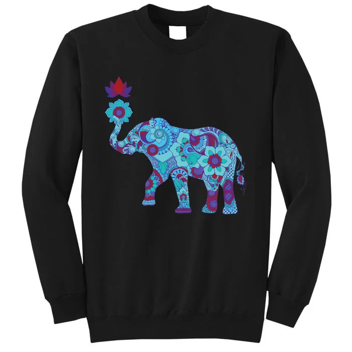 Henna Styled Elephant Lotus Flower Save The Elephants Tall Sweatshirt