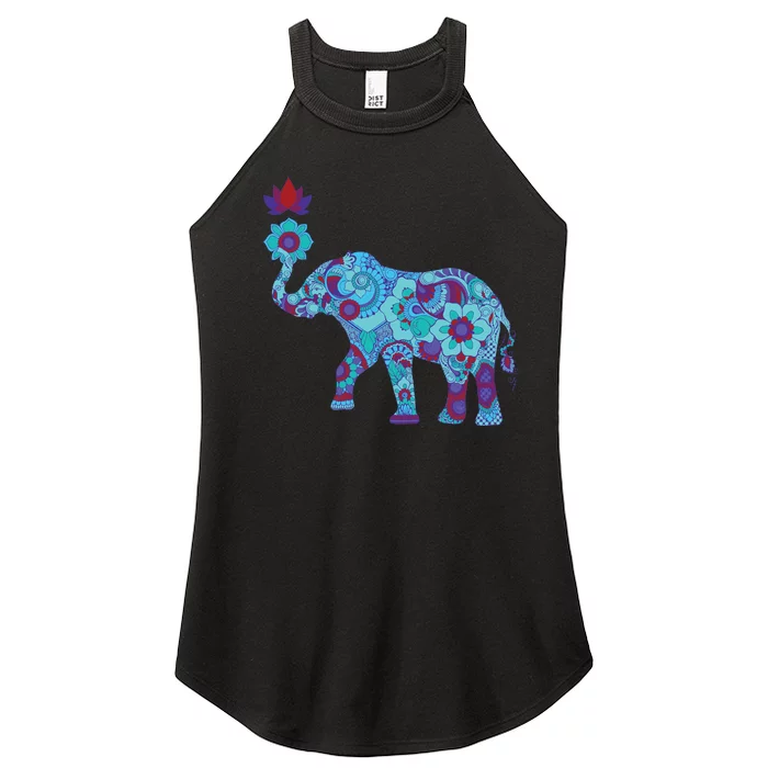 Henna Styled Elephant Lotus Flower Save The Elephants Women’s Perfect Tri Rocker Tank