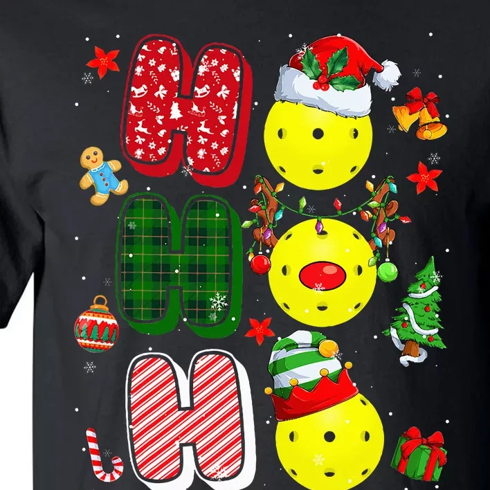 Hohoho Santa Elf Reindeer Pickleball Balls Xmas Tree Lights Tall T-Shirt