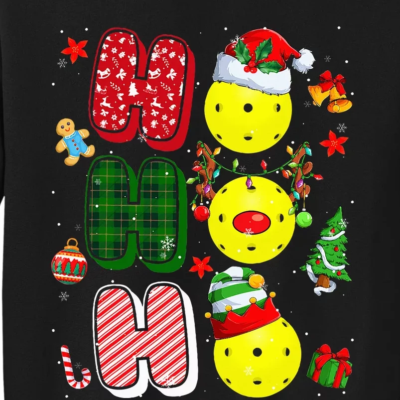 Hohoho Santa Elf Reindeer Pickleball Balls Xmas Tree Lights Tall Sweatshirt