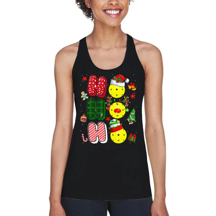 Hohoho Santa Elf Reindeer Pickleball Balls Xmas Tree Lights Women's Racerback Tank