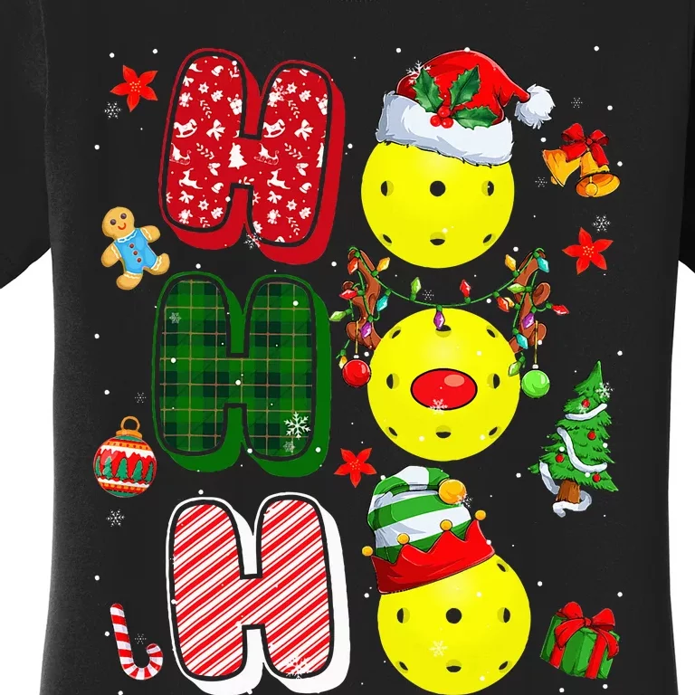 Hohoho Santa Elf Reindeer Pickleball Balls Xmas Tree Lights Women's T-Shirt