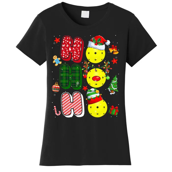 Hohoho Santa Elf Reindeer Pickleball Balls Xmas Tree Lights Women's T-Shirt