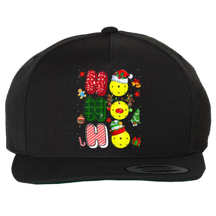 Hohoho Santa Elf Reindeer Pickleball Balls Xmas Tree Lights Wool Snapback Cap