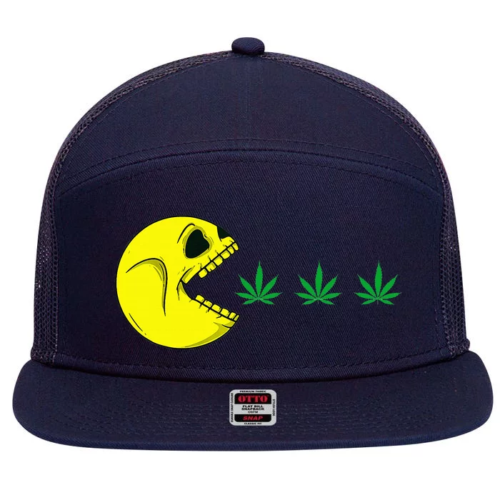 Halloween Skeleton Eats Weed Funny Marijuana Cannabis 420 7 Panel Mesh Trucker Snapback Hat