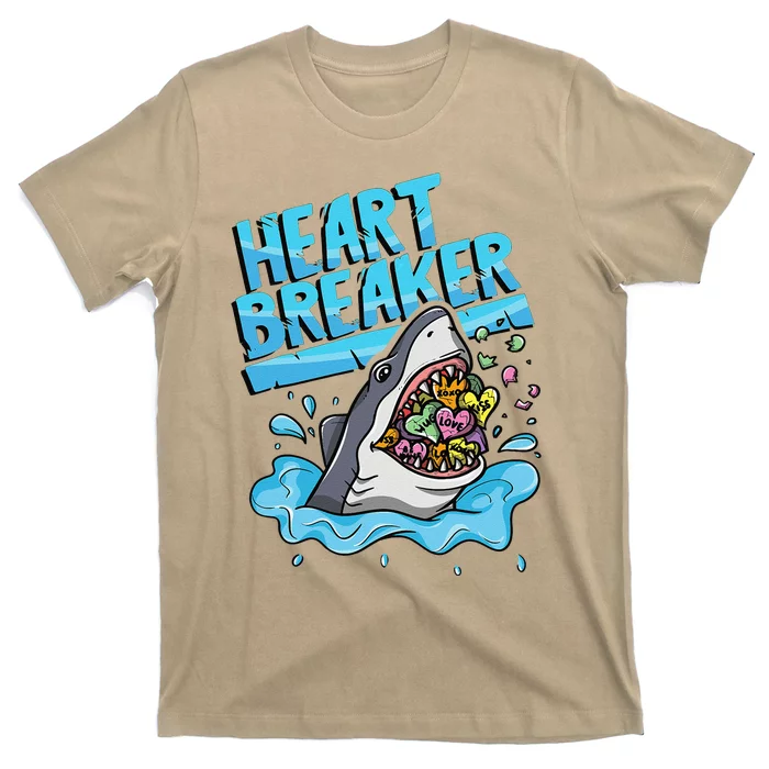 Heartbreaker Shark Eating Hearts Valentine's Day T-Shirt