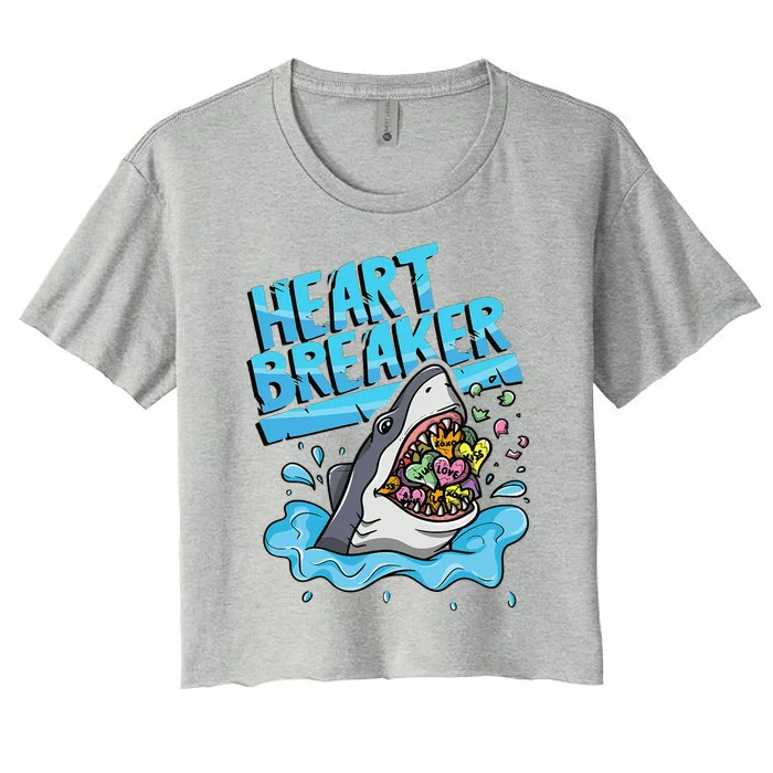 Heartbreaker Shark Eating Hearts Valentine's Day Women's Crop Top Tee