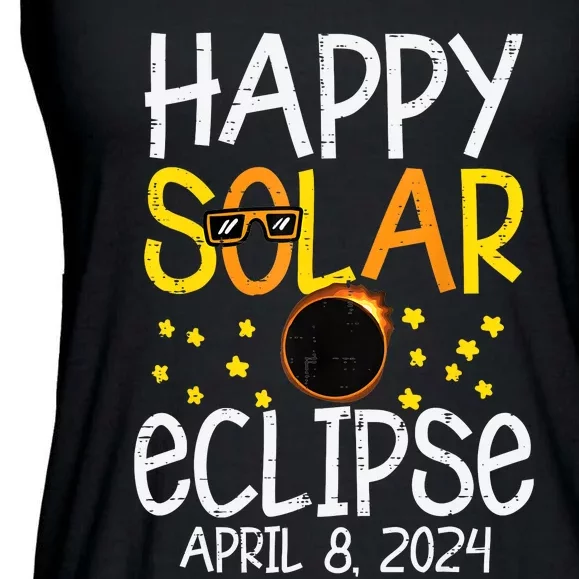 Happy Solar Eclipse April 8 2024 04 08 24 Ladies Essential Flowy Tank