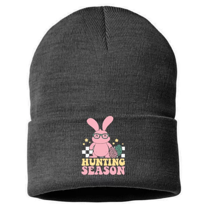 Hunting Season Easter Eggs Bunny Holiday Sustainable Knit Beanie