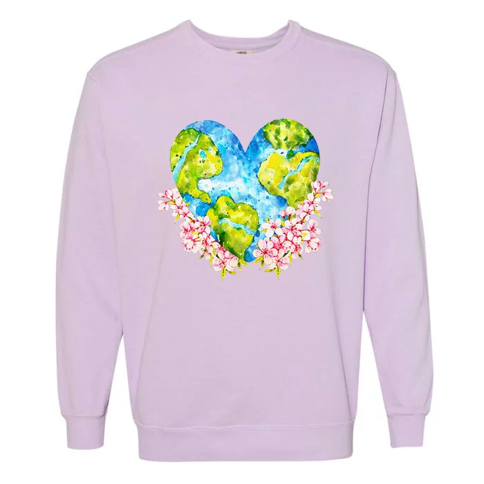 Heart Shape Earth Day Everyday Planet Design Garment-Dyed Sweatshirt