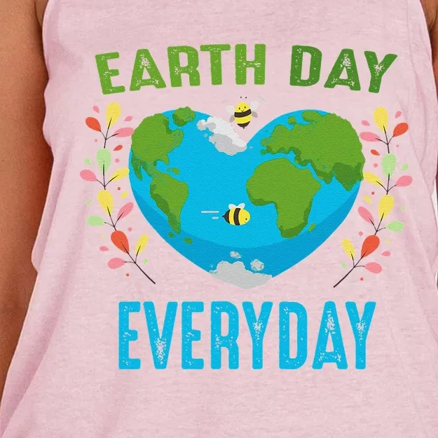 Heart Shaped Earth Day Everyday Bees World Environment Day Women's Knotted Racerback Tank