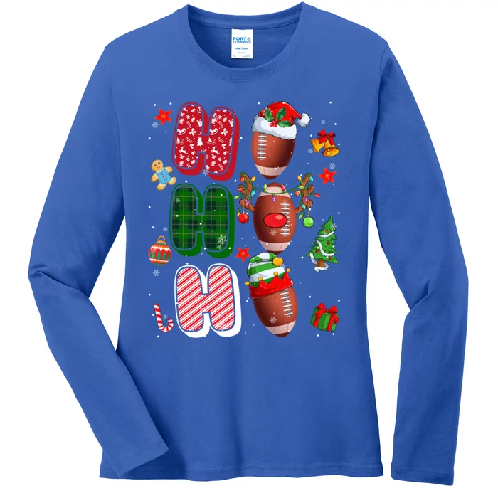 Hohoho Santa Elf Reindeer Football Ball Xmas Light Christmas Gift Ladies Long Sleeve Shirt