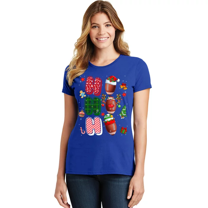 Hohoho Santa Elf Reindeer Football Ball Xmas Light Christmas Gift Women's T-Shirt