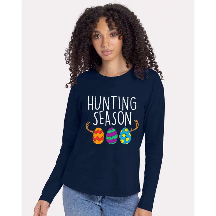 Hunting Season Eggs Deer Funny Easter Day Egg Hunt Hunter Womens Cotton Relaxed Long Sleeve T-Shirt