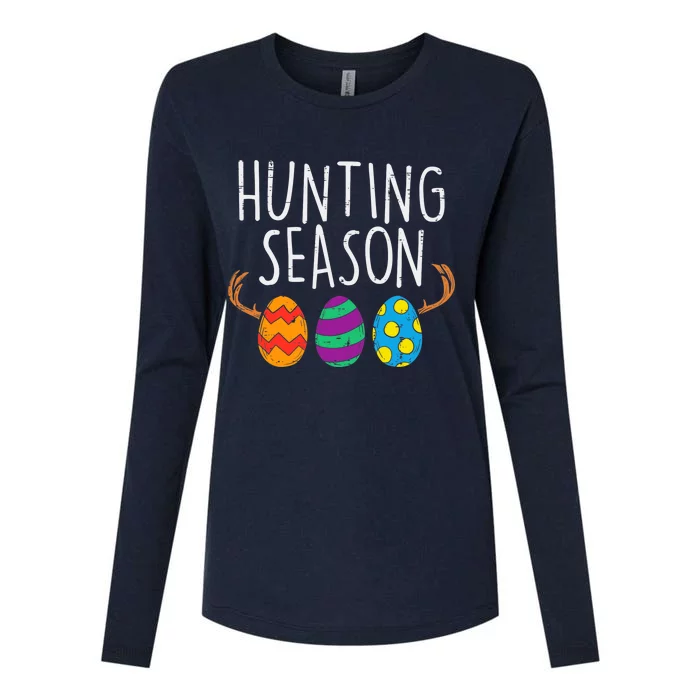 Hunting Season Eggs Deer Funny Easter Day Egg Hunt Hunter Womens Cotton Relaxed Long Sleeve T-Shirt