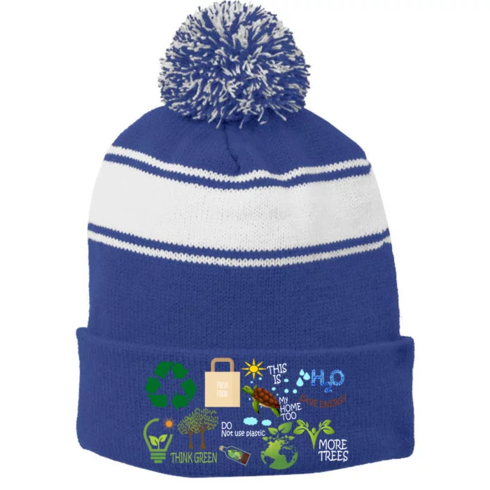 H2o Save Energy Think Green More Trees Fresh Food Earth Day Gift Stripe Pom Pom Beanie