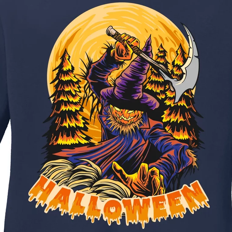 Halloween Scary Evil Pumpkin Ladies Long Sleeve Shirt