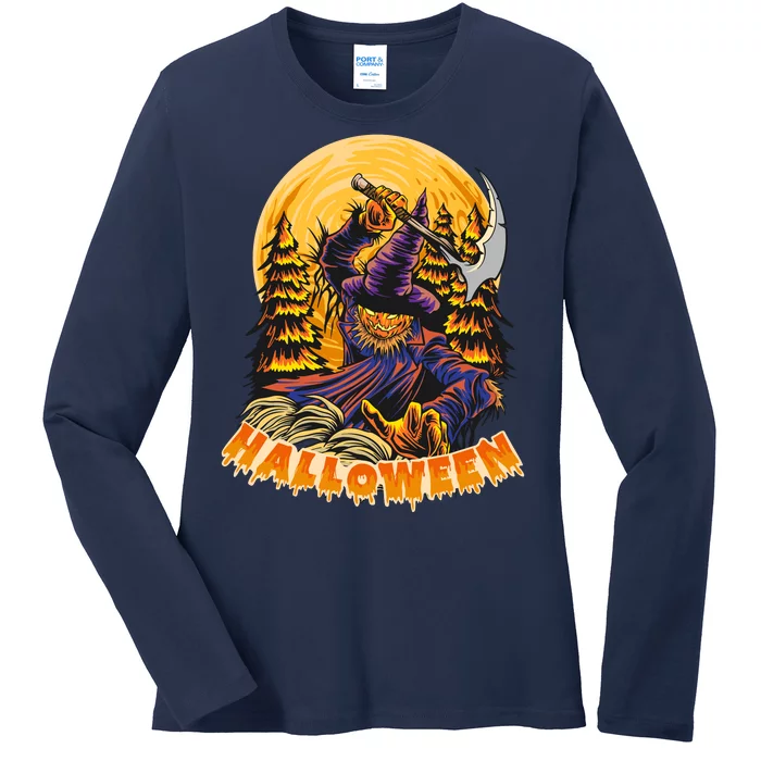 Halloween Scary Evil Pumpkin Ladies Long Sleeve Shirt