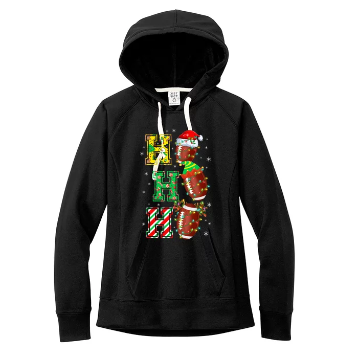 Hohoho Santa Elf Reindeer Football Balls And Christmas Lights Meaningful Gift Women's Fleece Hoodie