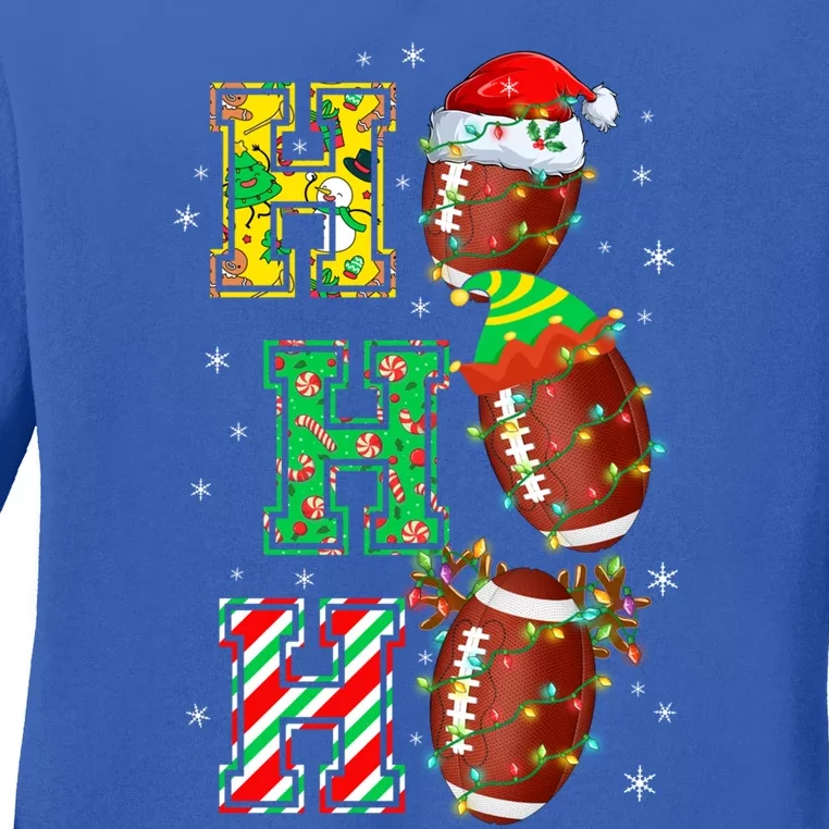 Hohoho Santa Elf Reindeer Football Balls And Christmas Lights Meaningful Gift Ladies Long Sleeve Shirt