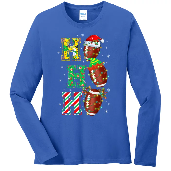 Hohoho Santa Elf Reindeer Football Balls And Christmas Lights Meaningful Gift Ladies Long Sleeve Shirt