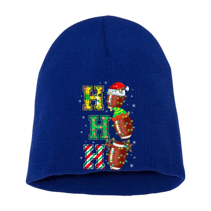 Hohoho Santa Elf Reindeer Football Balls And Christmas Lights Meaningful Gift Short Acrylic Beanie