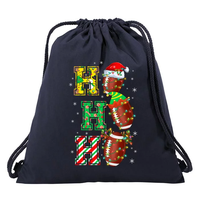 Hohoho Santa Elf Reindeer Football Balls And Christmas Lights Meaningful Gift Drawstring Bag