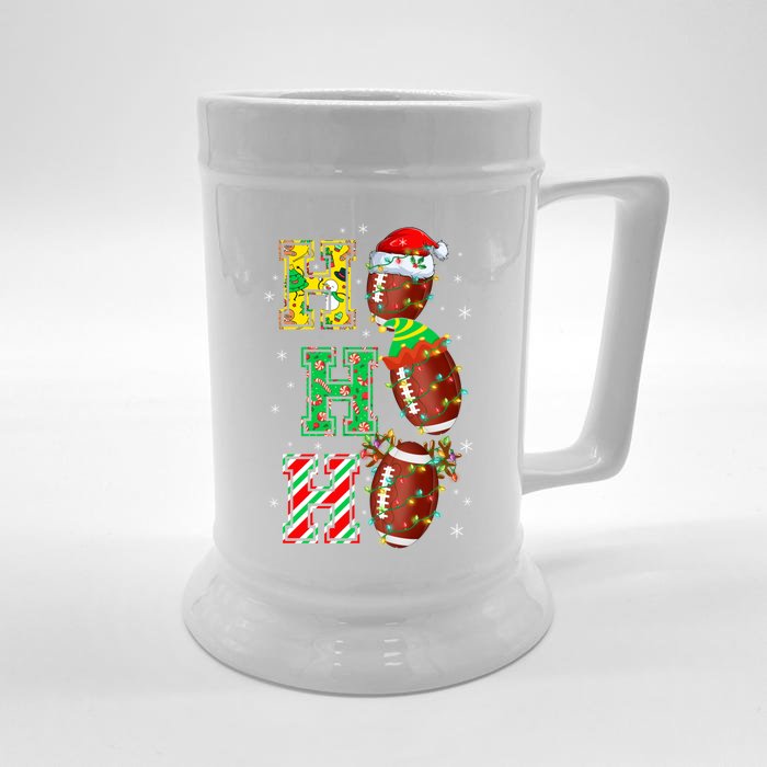 Hohoho Santa Elf Reindeer Football Balls And Christmas Lights Meaningful Gift Front & Back Beer Stein