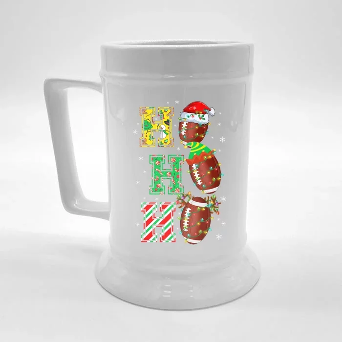 Hohoho Santa Elf Reindeer Football Balls And Christmas Lights Meaningful Gift Front & Back Beer Stein