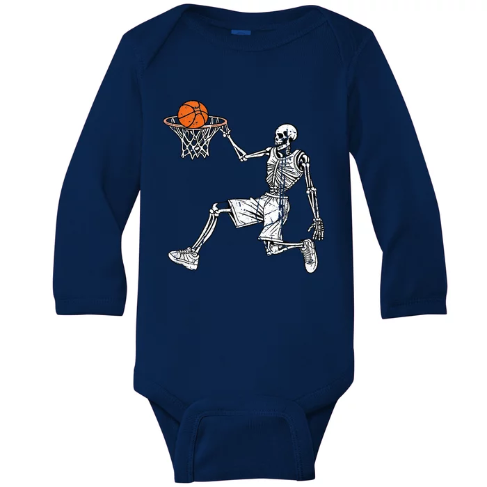 Halloween Skeleton Funny Basketball Team Custom Party Baby Long Sleeve Bodysuit