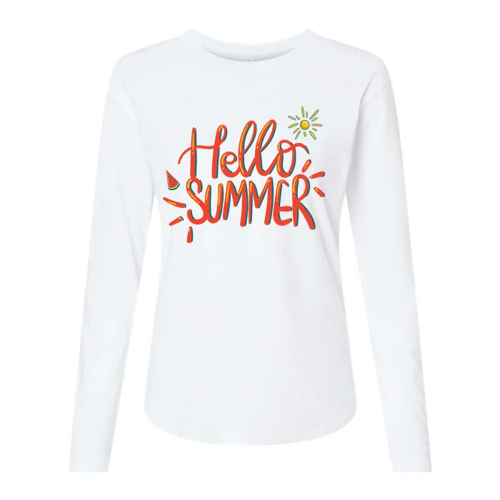 Hello Summer Fun Cute Womens Cotton Relaxed Long Sleeve T-Shirt