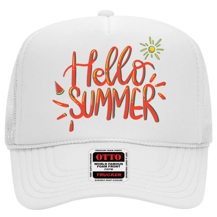 Hello Summer Fun Cute High Crown Mesh Trucker Hat