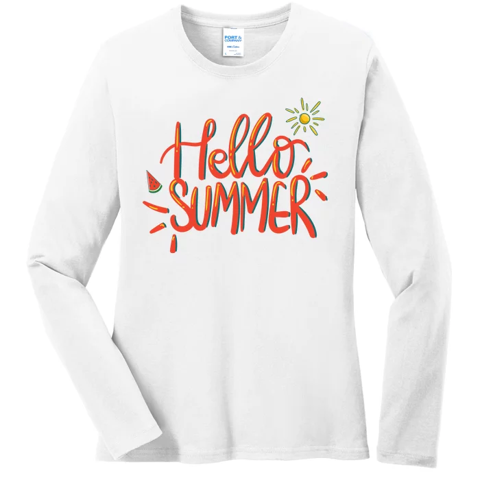 Hello Summer Fun Cute Ladies Long Sleeve Shirt