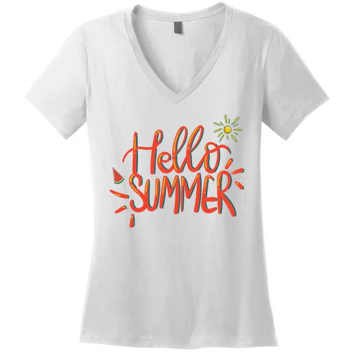 Hello Summer Fun Cute Women's V-Neck T-Shirt