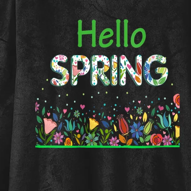 Hello Spring Flowers Bloom Floral First Day Of Spring Saying Hooded Wearable Blanket