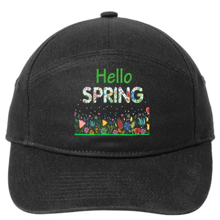 Hello Spring Flowers Bloom Floral First Day Of Spring Saying 7-Panel Snapback Hat