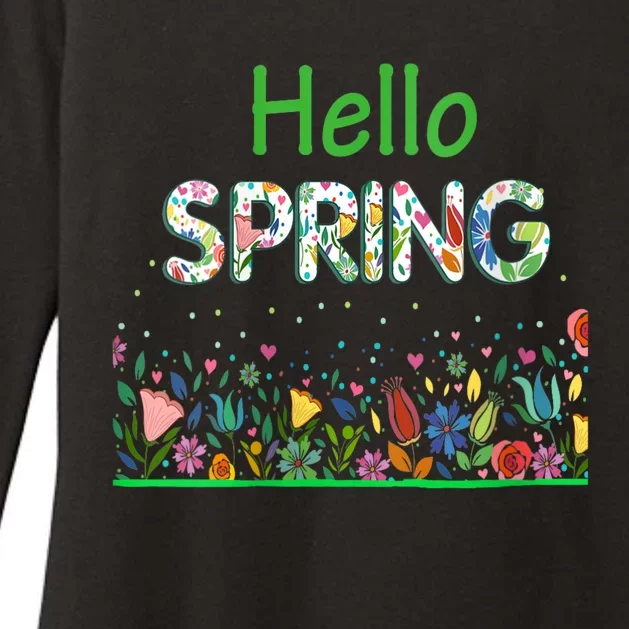 Hello Spring Flowers Bloom Floral First Day Of Spring Saying Womens CVC Long Sleeve Shirt