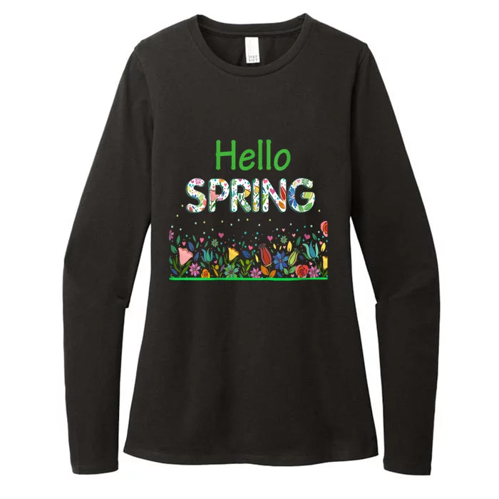 Hello Spring Flowers Bloom Floral First Day Of Spring Saying Womens CVC Long Sleeve Shirt