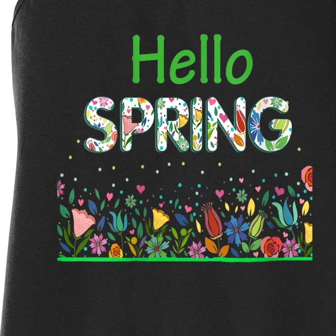 Hello Spring Flowers Bloom Floral First Day Of Spring Saying Women's Racerback Tank