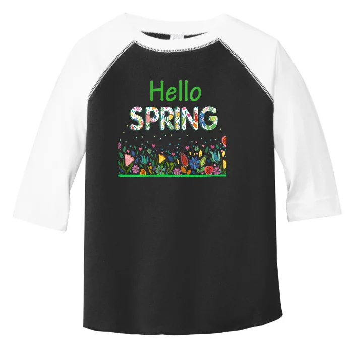 Hello Spring Flowers Bloom Floral First Day Of Spring Saying Toddler Fine Jersey T-Shirt